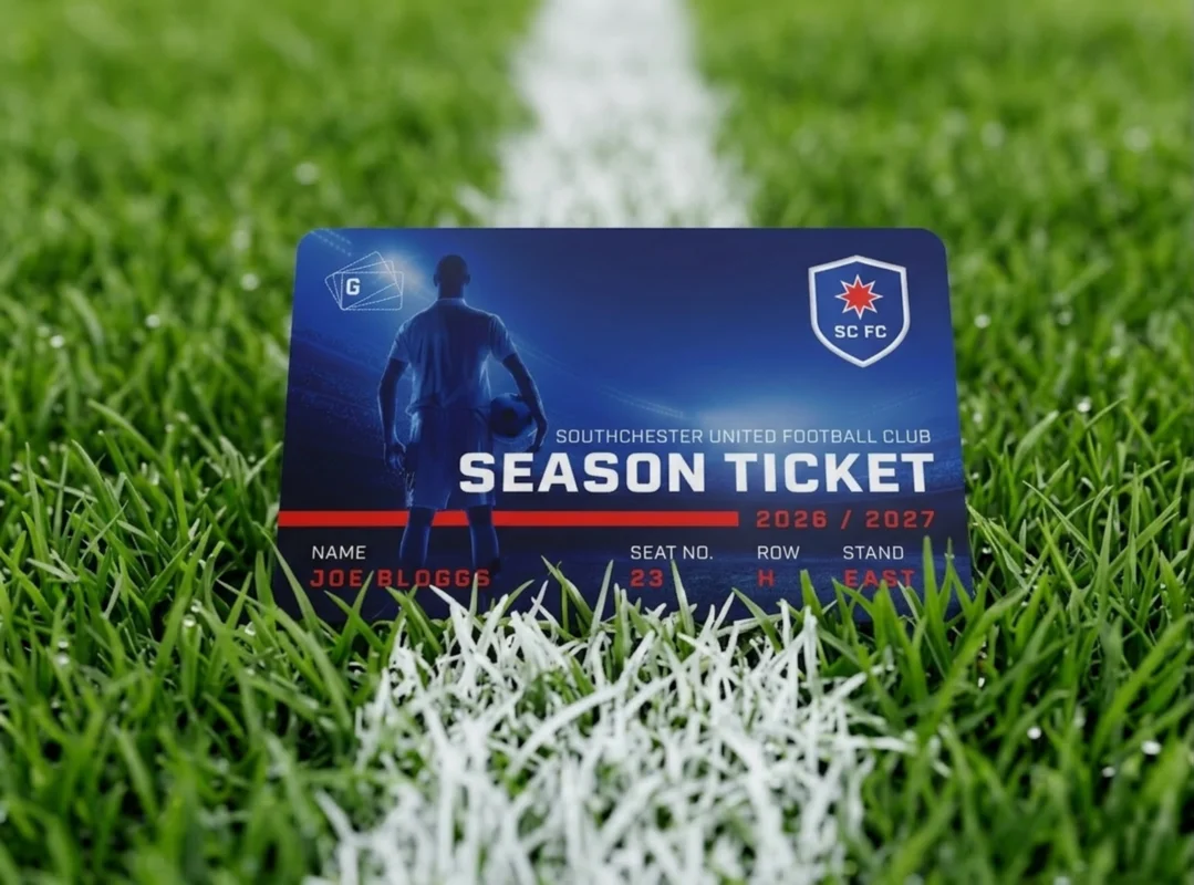 Plastic-free membership card on a football pitch